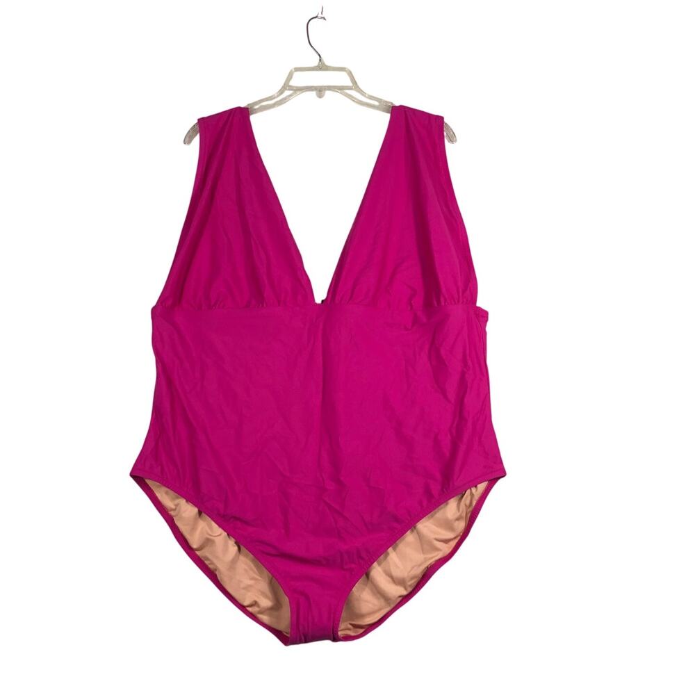 J.Crew V-Neck One Piece Swimsuit Size 24 Fuchsia Pink Plunge Neckline BF163 NWT